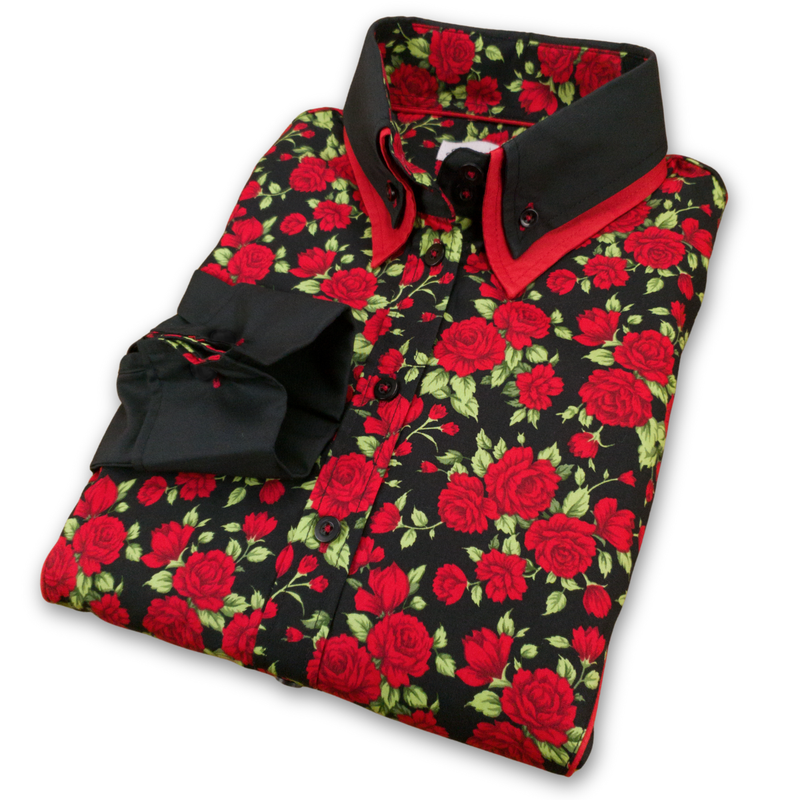 Grenouille Ladies Black & Red Rose Western Shirt
