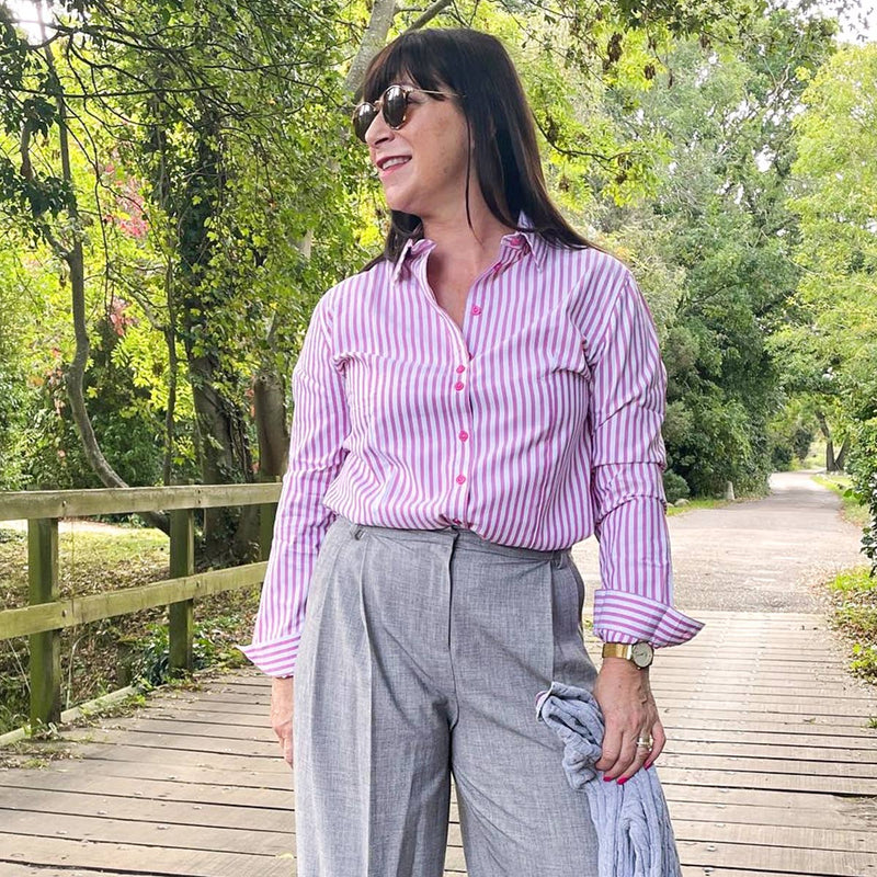 Grenouille Cerise Pink Butcher Stripe Shaped Fit Shirt