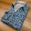 Grenouille Blue & Khaki Leaves Print Open Neck Shirt