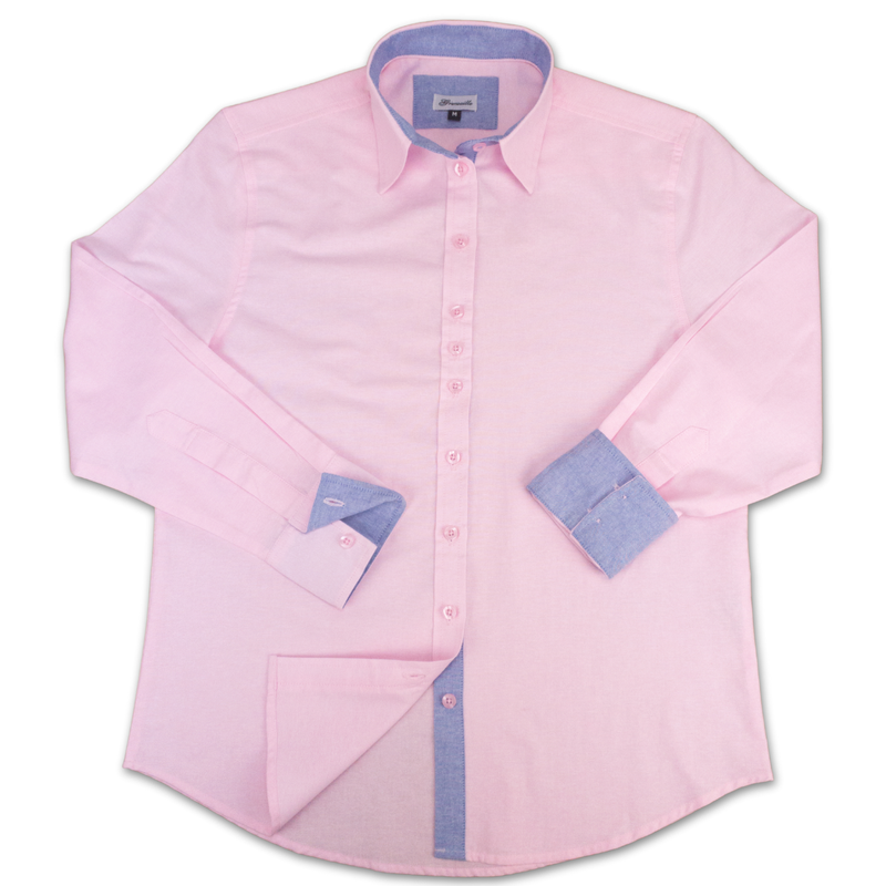 Grenouille Ladies Long Sleeve Pink Blue Oxford Shirt