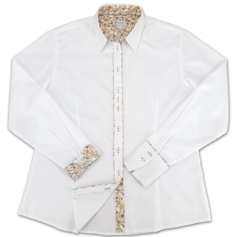 Grenouille White Shirt with Beige & Grey Floral Accents