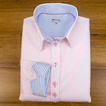 Grenouille Long Sleeve Pink Stripe Shaped Fit Shirt