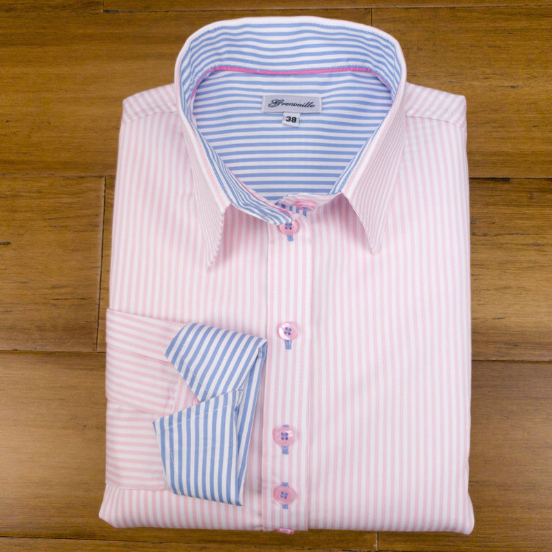 Grenouille Long Sleeve Pink Stripe Shaped Fit Shirt