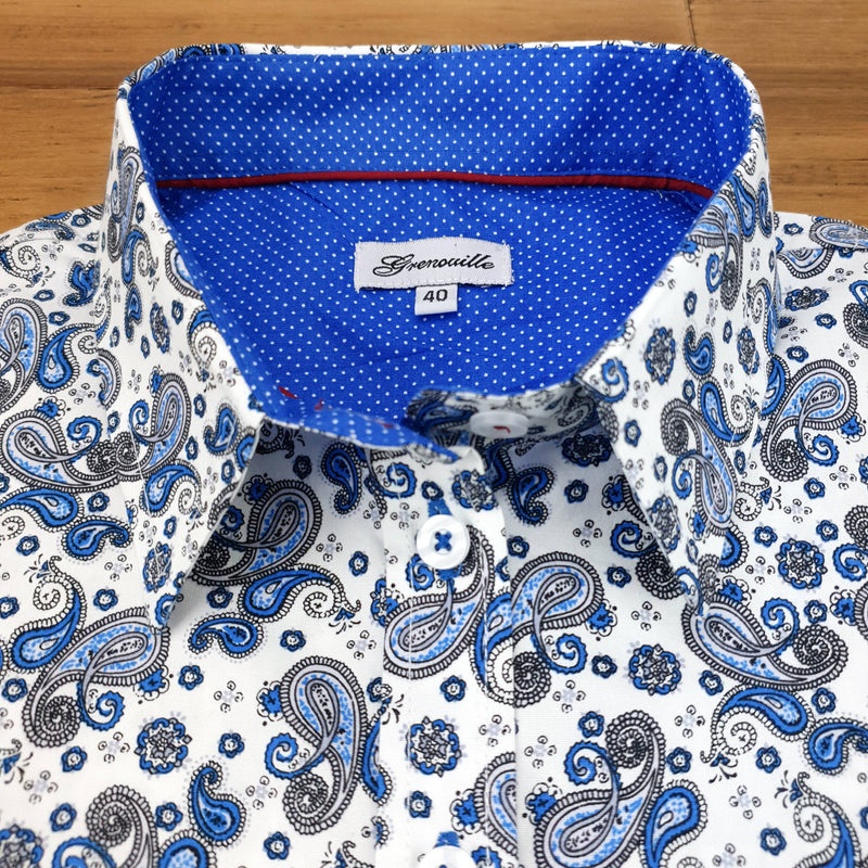 Grenouille Ladies Long Sleeve Royal Blue Paisley Print Shirt