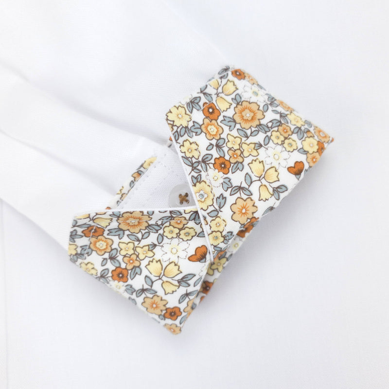 Grenouille White Shirt with Beige & Grey Floral Accents