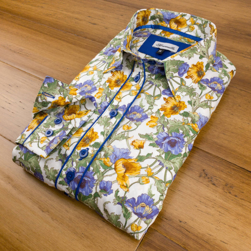 Grenouille Ladies Blue & Yellow Anemone Flower Shirt