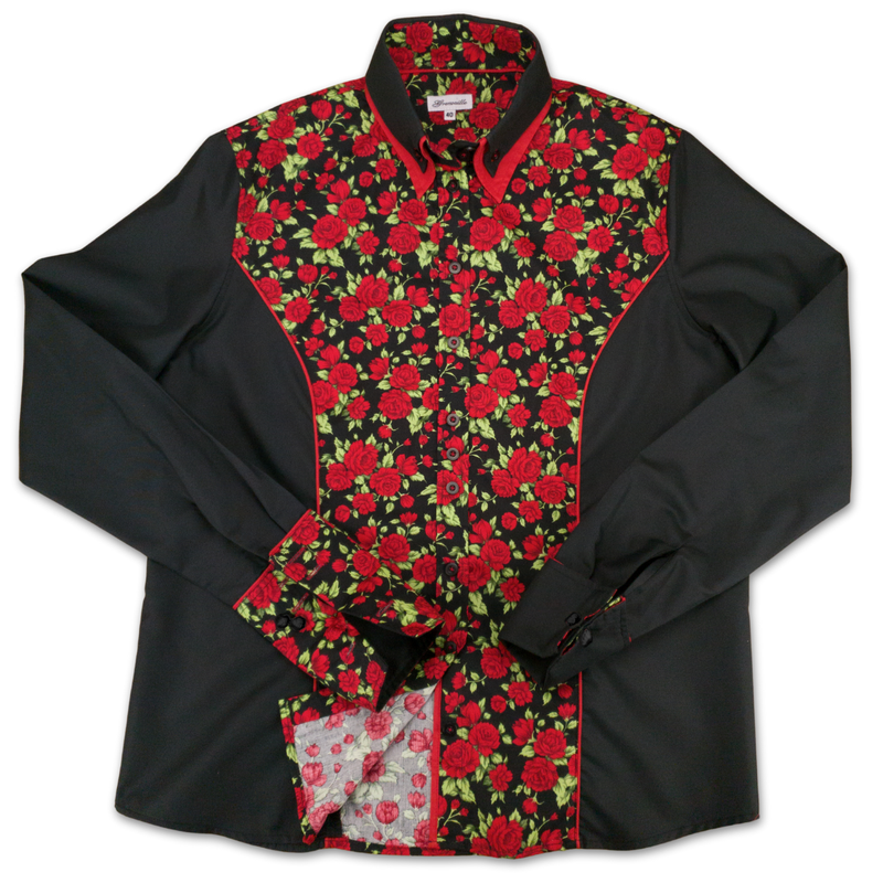 Grenouille Ladies Black & Red Rose Western Shirt