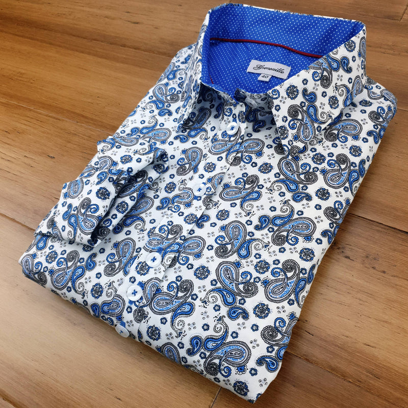 Grenouille Ladies Long Sleeve Royal Blue Paisley Print Shirt