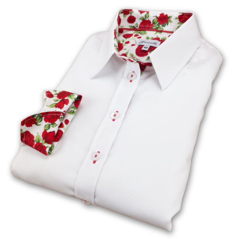Grenouille White Shirt with Red Rose Accent Details