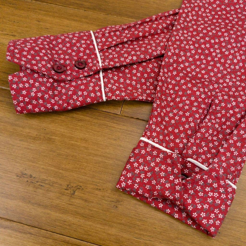 Grenouille Ladies Red and Tiny White Flower Shirt