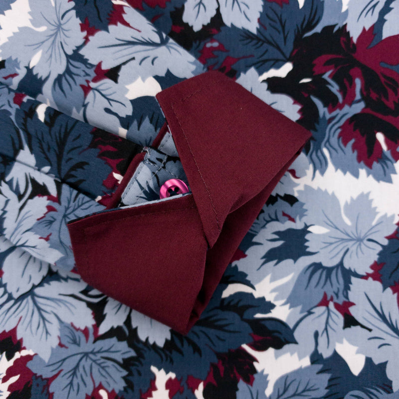 Grenouille Ladies Slate Blue & Maroon Leaves Print Shirt