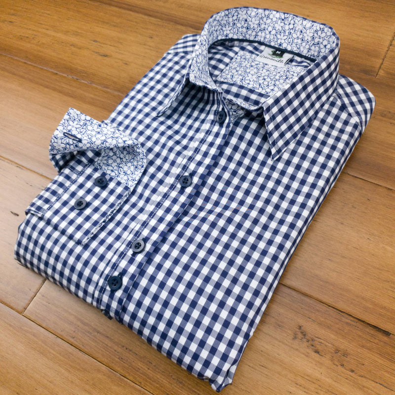 Grenouille Long Sleeve Navy Check Easy Care Shirt
