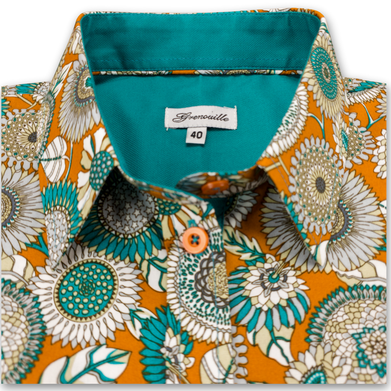 Grenouille Ladies Teal & Orange 60s Style Floral Print Shirt