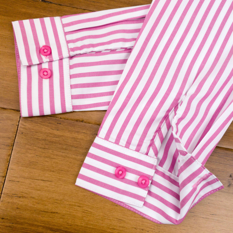 Grenouille Cerise Pink Butcher Stripe Shaped Fit Shirt