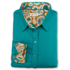 Grenouille Ladies Teal Shirt with Orange 60s Floral Accents