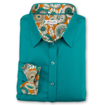 Grenouille Ladies Teal Shirt with Orange 60s Floral Accents