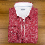 Grenouille Ladies Red and Tiny White Flower Shirt