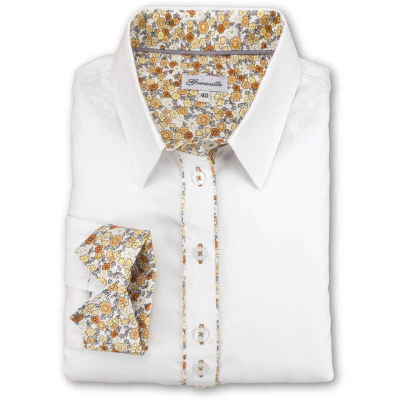 Grenouille White Shirt with Beige & Grey Floral Accents