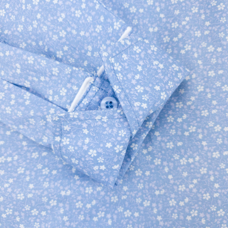 Grenouille Long Sleeve Pastel Blue & White Floral Shirt