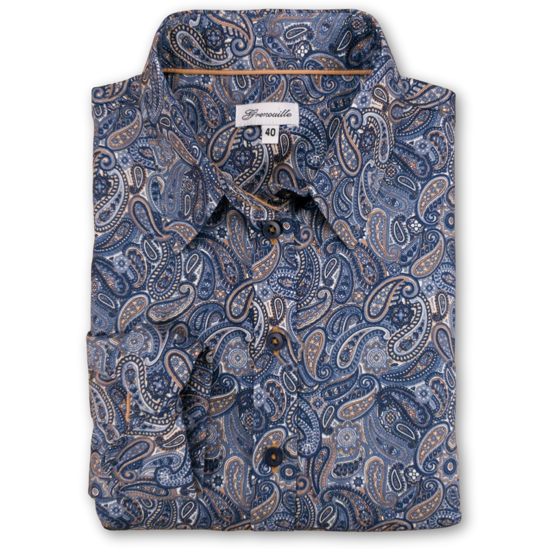 Grenouille Ladies Blue & Beige Paisley Print Shirt