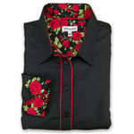 Grenouille Black Shirt with Red Rose Accent Details