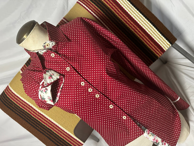 Grenouille Ladies Long Sleeve Dark Red Cotton Polkadot Shirt