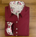 Grenouille Ladies Long Sleeve Dark Red Cotton Polkadot Shirt