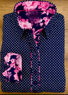 Grenouille Ladies Long Sleeve Navy Cotton Polkadot Shirt