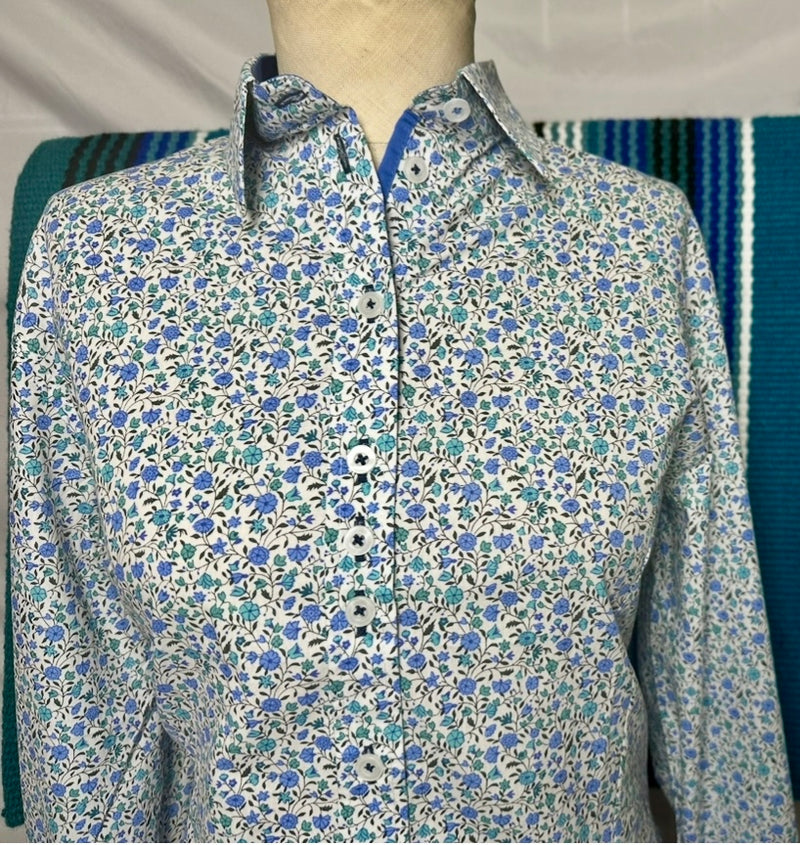 Grenouille Long Sleeve Blue Stripe Shaped Fit Shirt