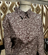 Grenouille Khaki Leaves Print Open Neck Shirt