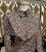 Grenouille Khaki Leaves Print Open Neck Shirt