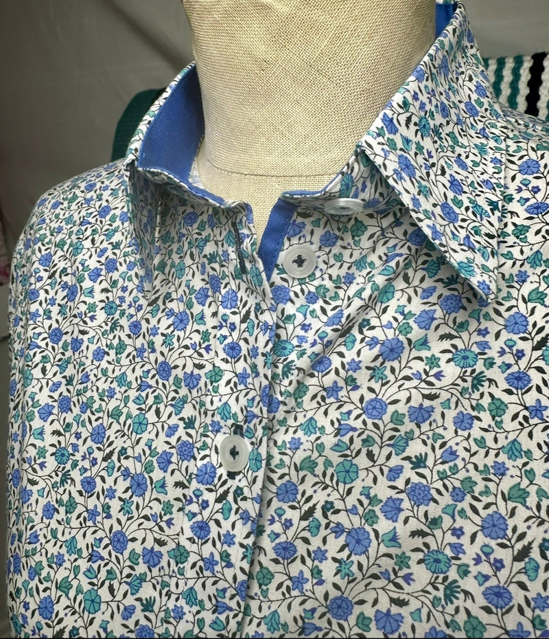 Grenouille Long Sleeve Blue Stripe Shaped Fit Shirt