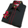 Grenouille Black Shirt with Red Rose Accent Details
