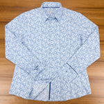 Grenouille Ladies Long Sleeve Blue Abstract Pattern Shirt