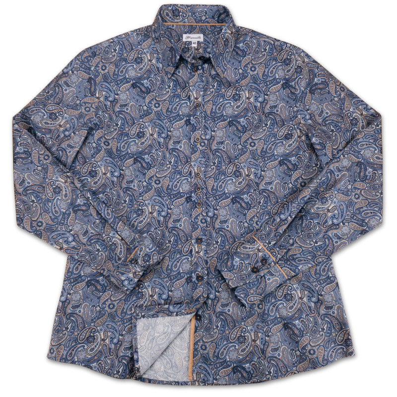 Grenouille Ladies Blue & Beige Paisley Print Shirt