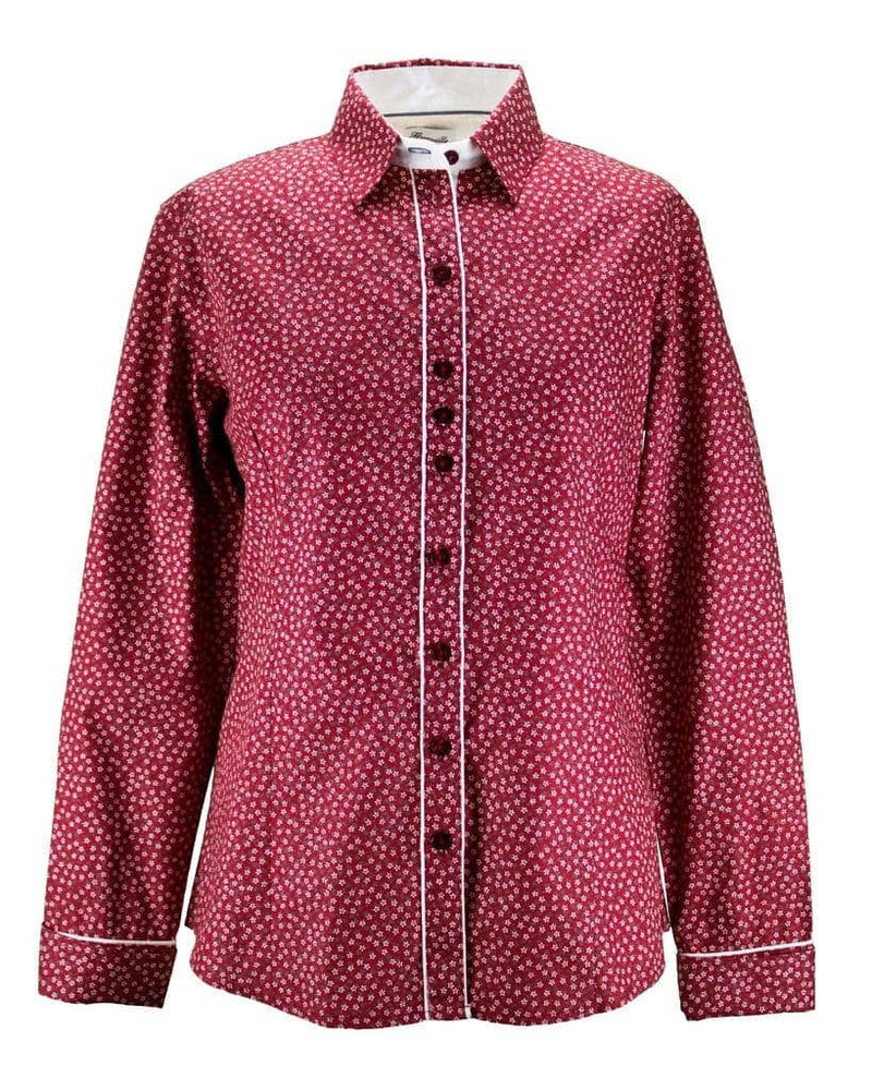 Grenouille Ladies Red and Tiny White Flower Shirt