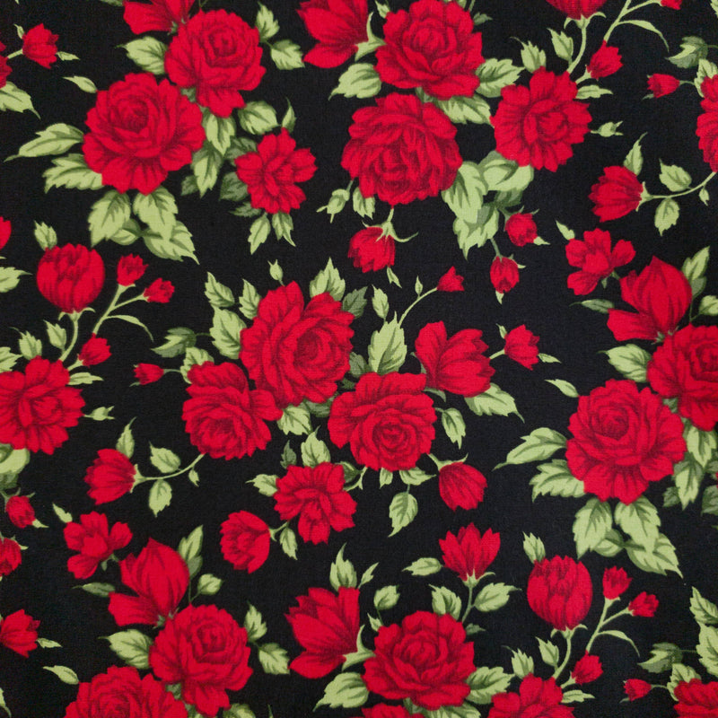 Grenouille Ladies Long Sleeve Black & Red Rose Print Shirt