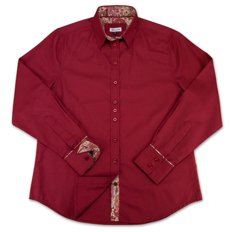 Grenouille Maroon Oxford Shirt with Maroon Paisley Accents