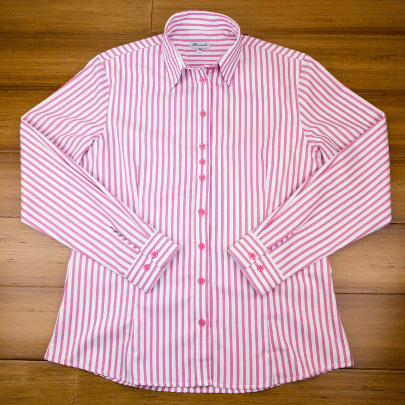 Grenouille Cerise Pink Butcher Stripe Shaped Fit Shirt