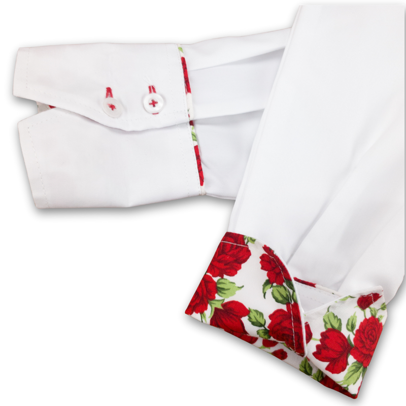 Grenouille White Shirt with Red Rose Accent Details