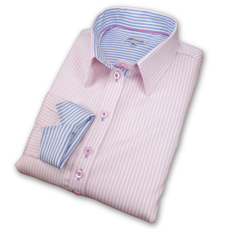 Grenouille Long Sleeve Pink Stripe Shaped Fit Shirt