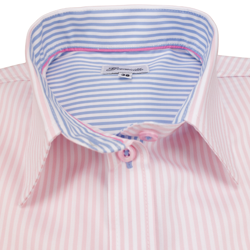 Grenouille Long Sleeve Pink Stripe Shaped Fit Shirt