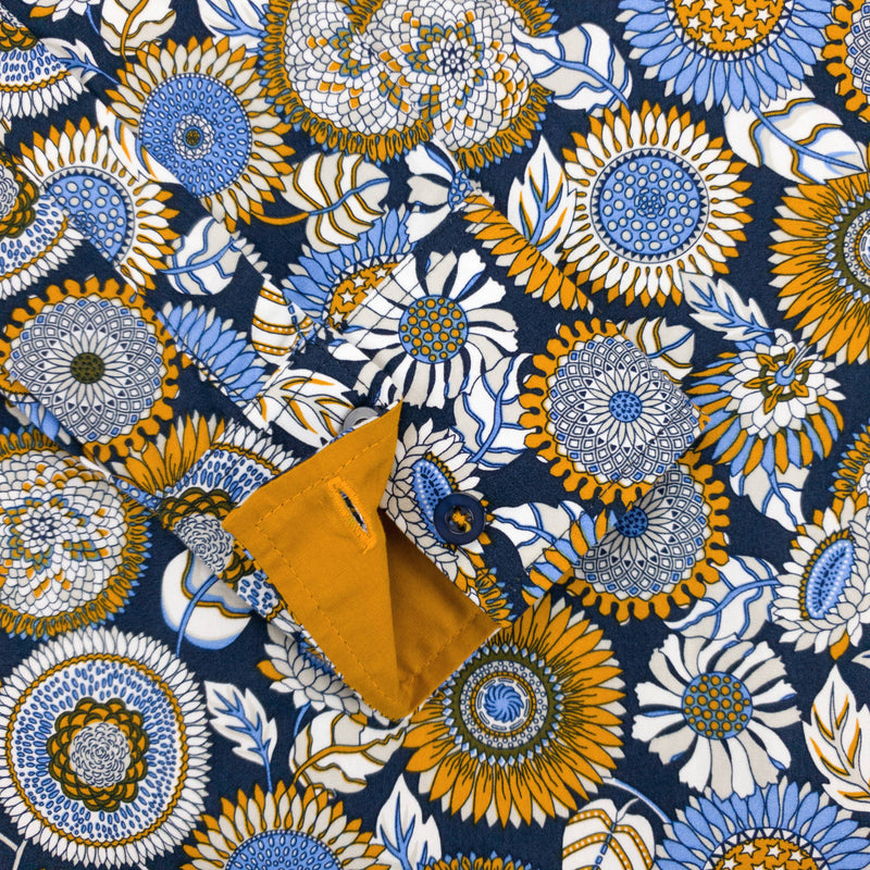 Grenouille Ladies Navy & Gold 60s Style Floral Print Shirt