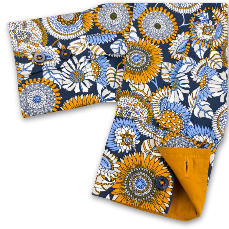 Grenouille Ladies Navy & Gold 60s Style Floral Print Shirt