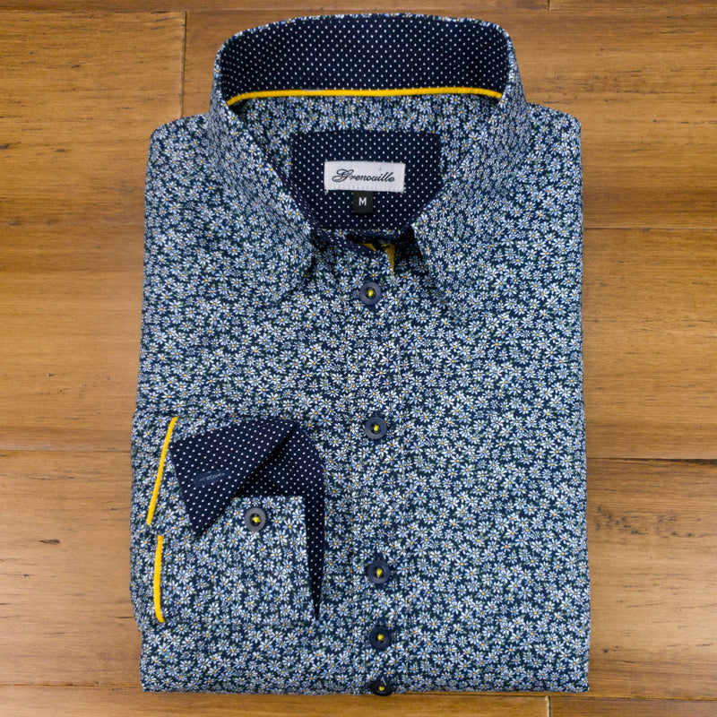 Grenouille Ladies Long Sleeve Navy Daisy Print Shirt