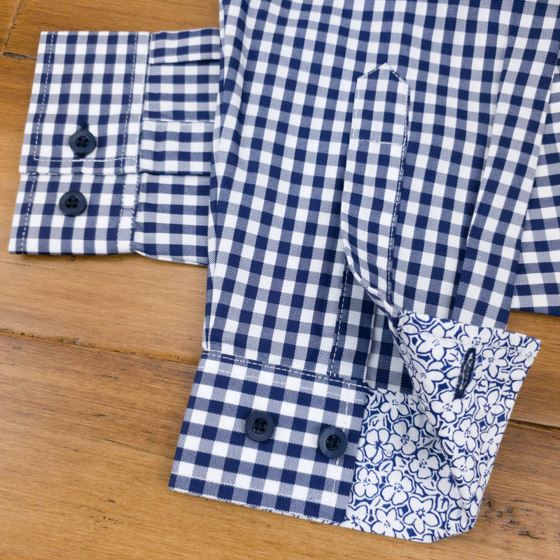 Grenouille Long Sleeve Navy Check Easy Care Shirt