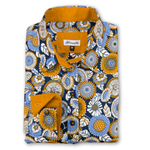 Grenouille Ladies Navy & Gold 60s Style Floral Print Shirt