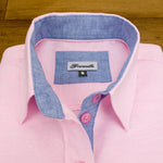 Grenouille Ladies Long Sleeve Pink Blue Oxford Shirt