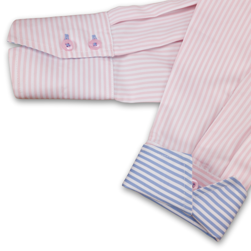 Grenouille Long Sleeve Pink Stripe Shaped Fit Shirt