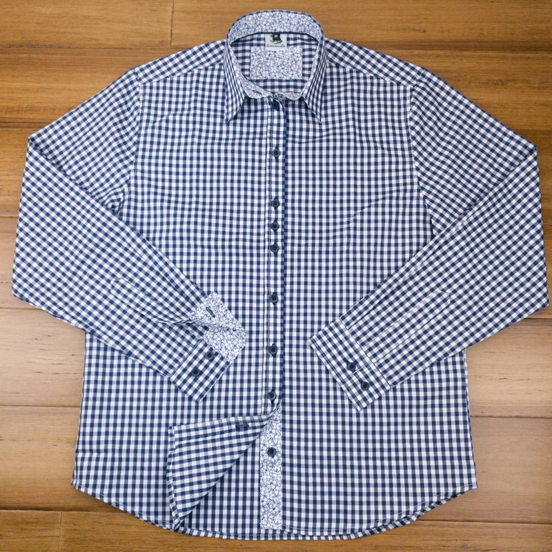 Grenouille Long Sleeve Navy Check Easy Care Shirt